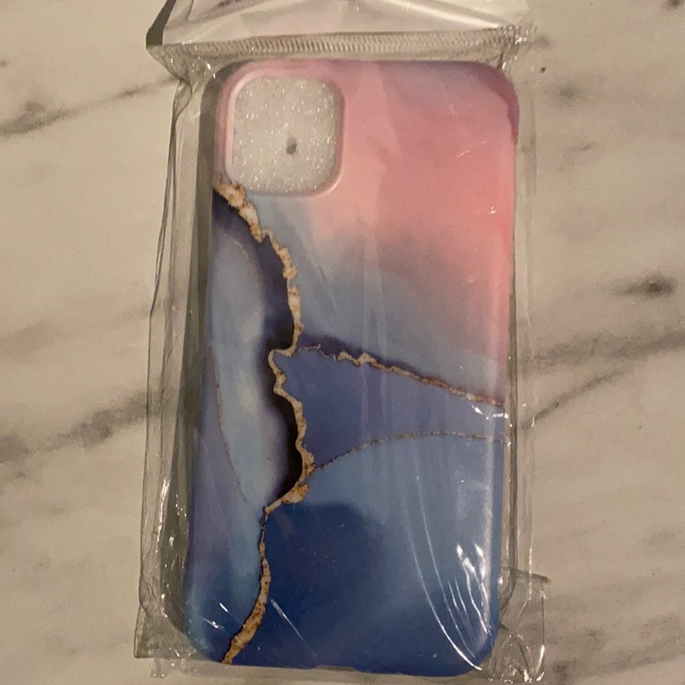 Pink / blue & marble iPhone w gold